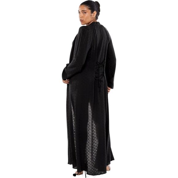 Savage X Fenty Woven Voile Sleep Long Robe Black Monogram Jacquard xs/s - Picture 2 of 8